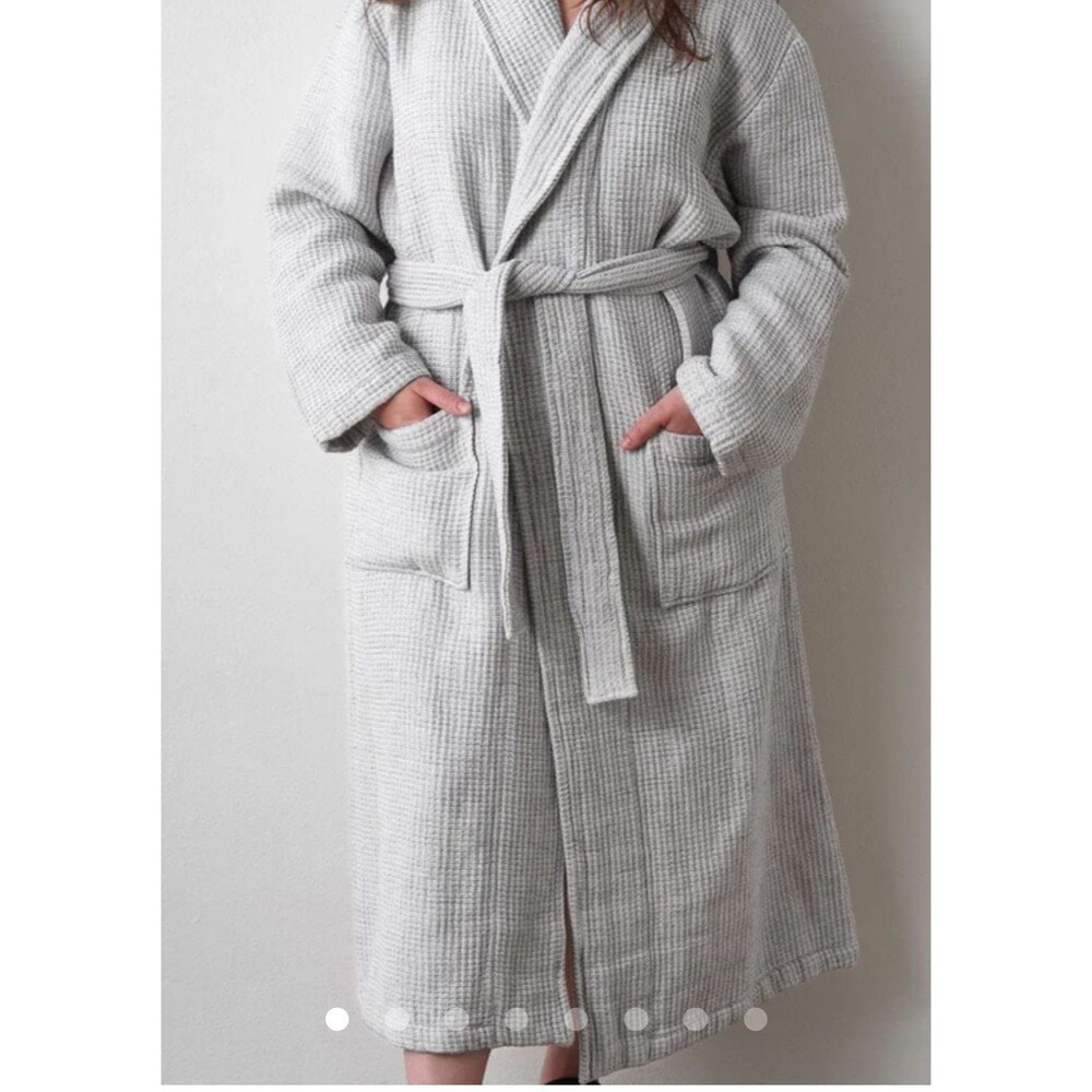 The Citizenry Aegean Cotton Bath Robe Unisex Medium Gray Linen Blend Turkish